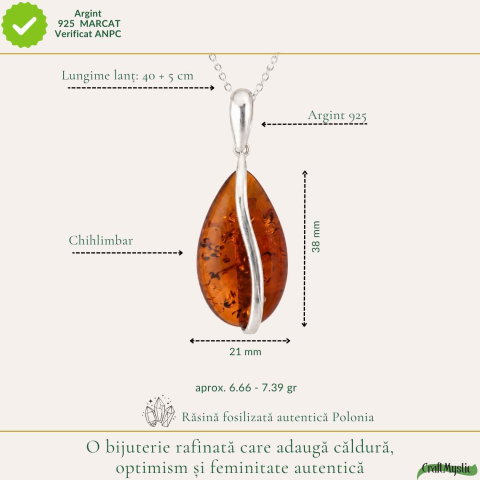 Colier Argint 925 cu Chihlimbar Lacrima – Protectie, Caldura si Eleganta Naturala [3]