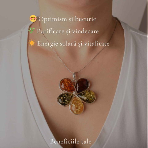 Colier Argint 925 cu Chihlimbar Floare – Feminitate si Energie Solara [2]