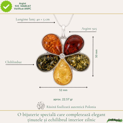Colier Argint 925 cu Chihlimbar Floare – Feminitate si Energie Solara [3]