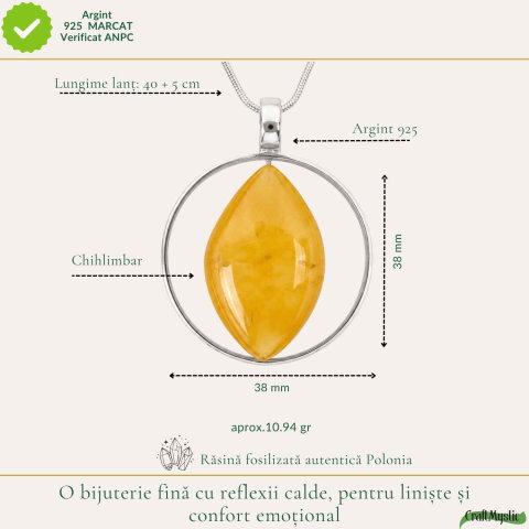 Colier Argint 925 cu Chihlimbar Frunza – Energie Naturala si Eleganta Organica [3]