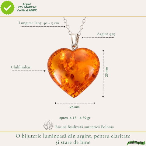 Colier Argint 925 cu Chihlimbar Inima – Iubire, Caldura si Feminitate [3]