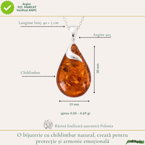 Colier Argint 925 cu Chihlimbar Lacrima – Caldura, Protectie si Echilibru [3]