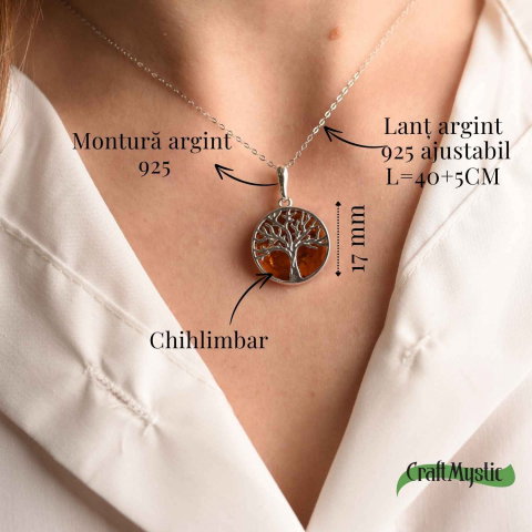 cColier argint 925 cu chihlimbar natural - copacul vietii rotund [7]