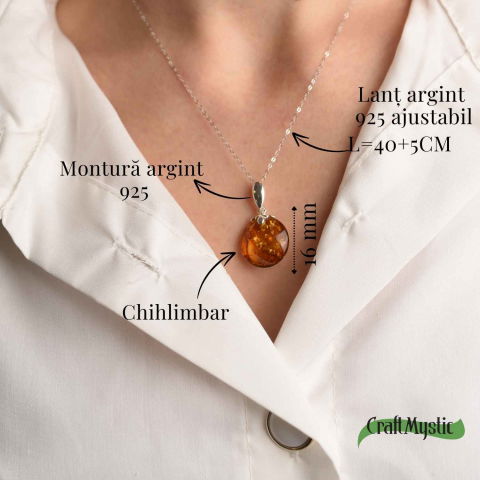 Colier argint 925 cu chihlimbar natural - design rotund elegant [7]