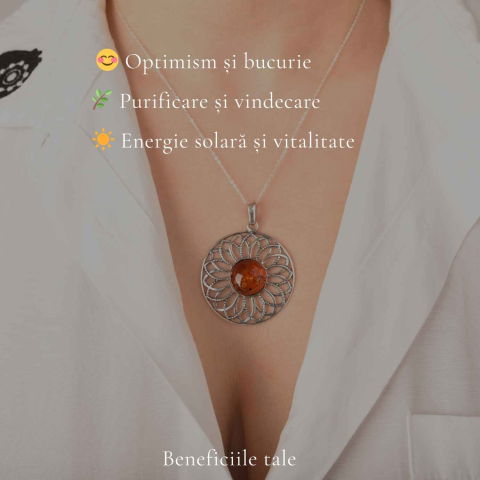 Colier Argint 925 cu Floare Mare din Chihlimbar Natural – Energie Calda si Feminitate [2]