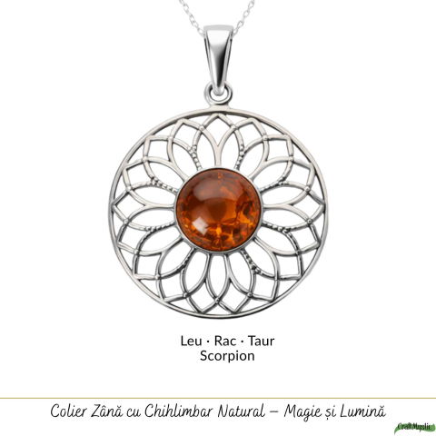 Colier Argint 925 cu Floare Mare din Chihlimbar Natural – Energie Calda si Feminitate [4]