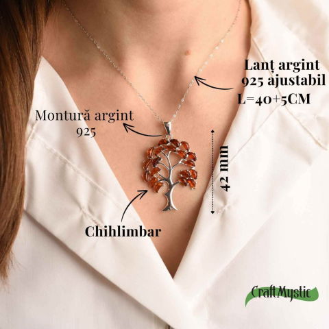 Colier argint 925 cu chihlimbar natural - simbolul copacului vietii [3]