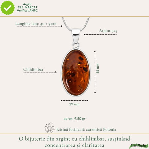 Colier Argint 925 Oval cu Chihlimbar – Armonie si Energie Pozitiva [3]
