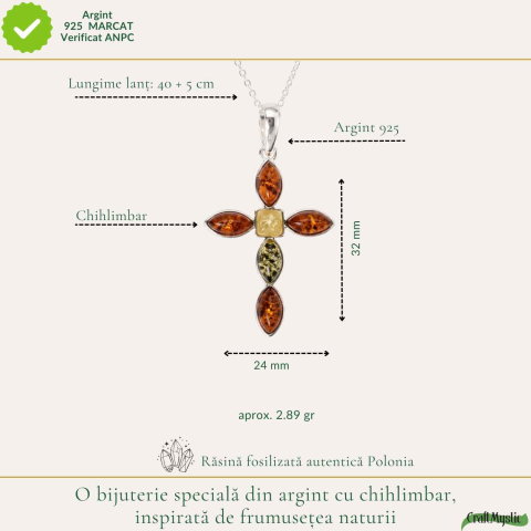 Colier Argint 925 cu Chihlimbar Cruce – Protectie si Energie Luminoasa [3]