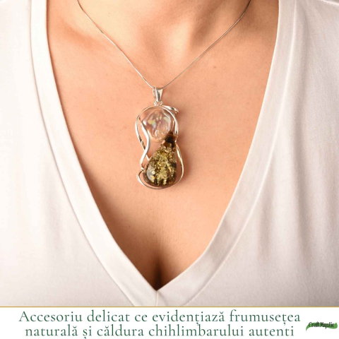 Colier Argint 925 cu Chihlimbar Verde si Perla – Eleganta si Feminitate [1]
