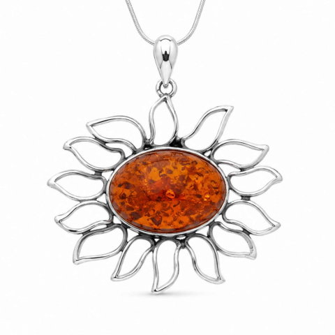 Colier Argint 925 Floare cu Chihlimbar – Energie Pozitiva si Protectie [0]