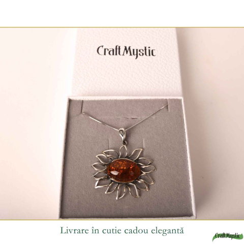 Colier Argint 925 Floare cu Chihlimbar – Energie Pozitiva si Protectie [5]