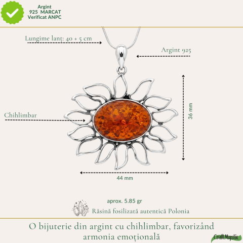 Colier Argint 925 Floare cu Chihlimbar – Energie Pozitiva si Protectie [3]
