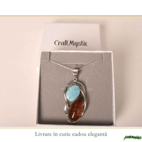 Colier Argint 925 cu Chihlimbar si Larimar Natural – Armonie si Energie Luminoasa [5]