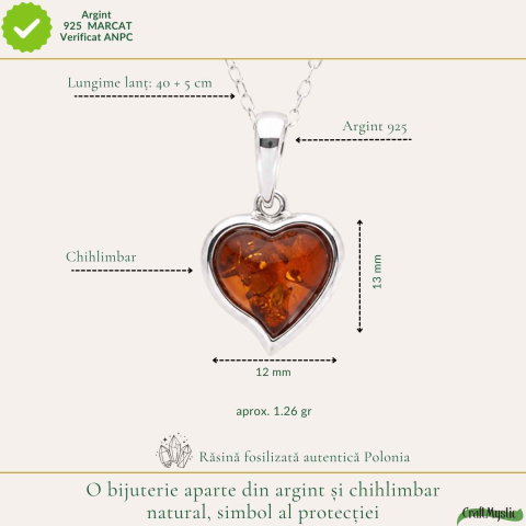 Colier Argint 925 cu Chihlimbar Inima – Iubire si Energie Pozitiva [3]