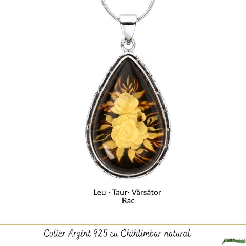 Colier Argint 925 cu Chihlimbar Verde Natural Lacrima – Energie si Eleganta [4]