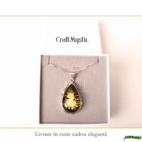Colier Argint 925 cu Chihlimbar Verde Natural Lacrima – Energie si Eleganta [5]