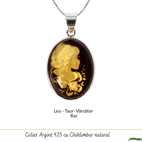 Colier Argint 925 cu Chihlimbar Verde Camee Feminina – Eleganta si Feminitate [4]