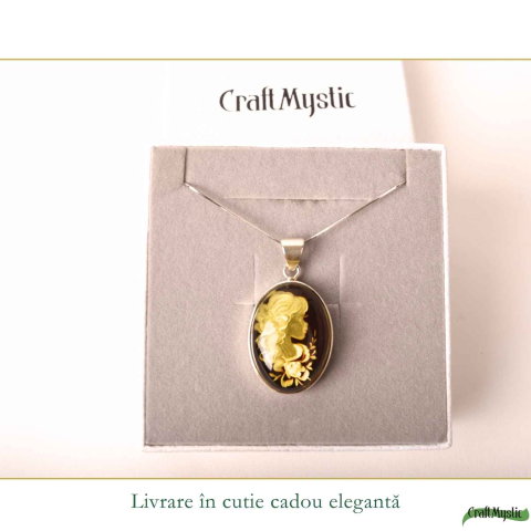 Colier Argint 925 cu Chihlimbar Verde Camee Feminina – Eleganta si Feminitate [5]