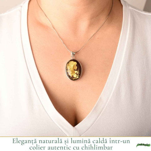 Colier Argint 925 cu Chihlimbar Verde Camee Feminina – Eleganta si Feminitate [1]