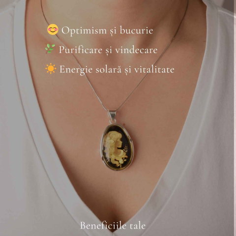 Colier Argint 925 cu Chihlimbar Verde Lacrima Camee Feminina – Eleganțta si Rafinat [2]