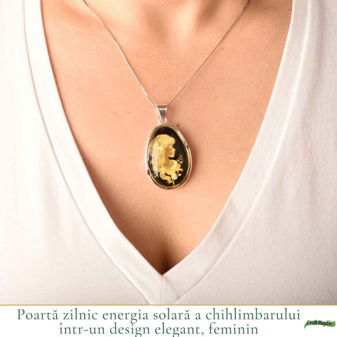 Colier Argint 925 cu Chihlimbar Verde Lacrima Camee Feminina – Eleganțta si Rafinat [1]
