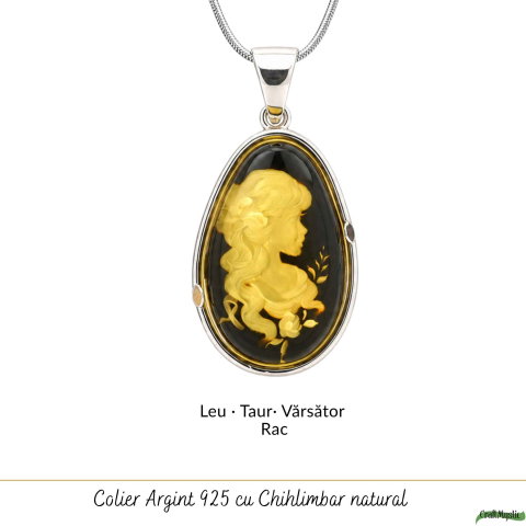 Colier Argint 925 cu Chihlimbar Verde Lacrima Camee Feminina – Eleganțta si Rafinat [4]