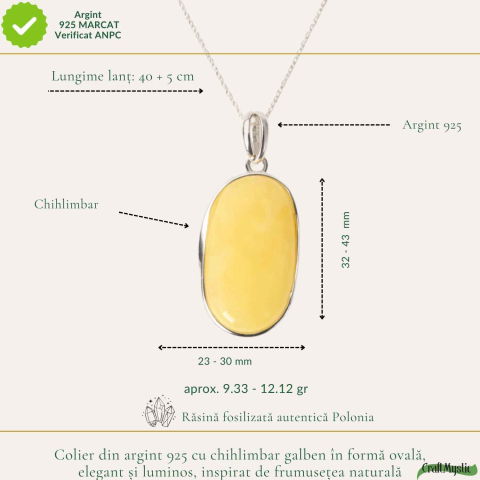 Colier Argint 925 cu Chihlimbar Galben Natural Oval – Energie Solara si Vitalitate [3]