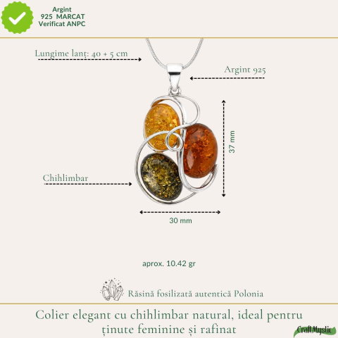 Colier Argint 925 cu Chihlimbar in 3 Culori Floare – Energie si Feminitate [3]