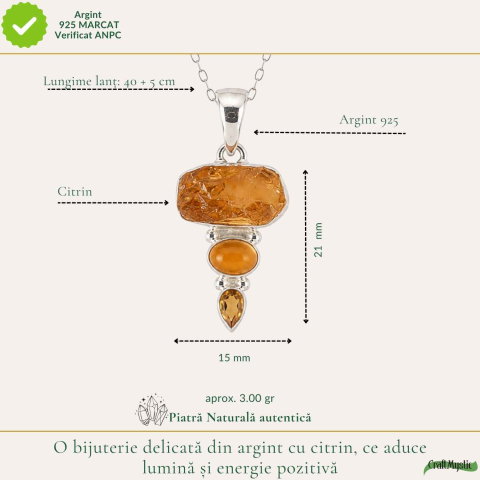 Colier Argint 925 cu Triplu Citrin – Energie, Abundenta si Lumina Interioara [3]