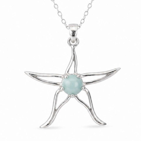 Vindecare Emotionala - Colier Argint 925 cu Larimar Stea de Mare – Calm si Energie Feminina