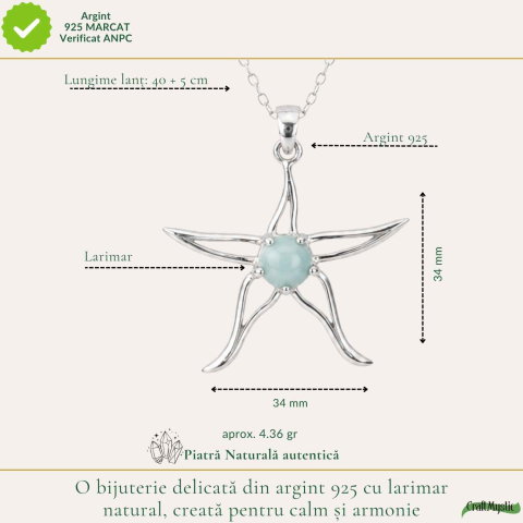Colier Argint 925 cu Larimar Stea de Mare – Calm si Energie Feminina [3]