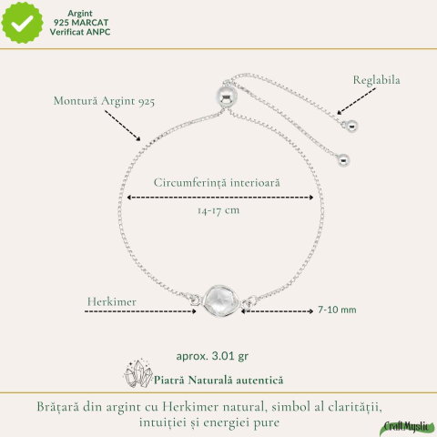 Bratara Argint 925 cu Herkimer Natural Neuniform – Claritate si Intuitie Autentica [3]