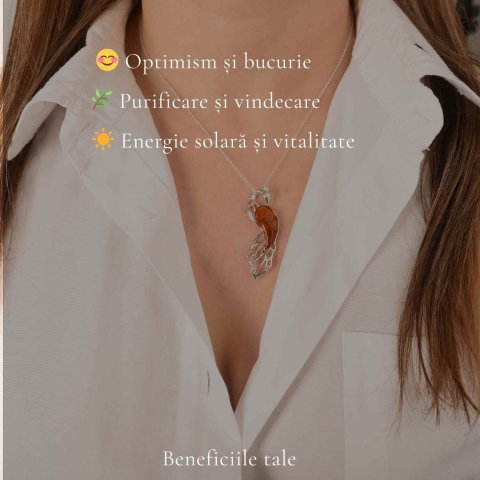 Colier argint 925 cu paun si chihlimbar natural – Energie solara si protectie [2]