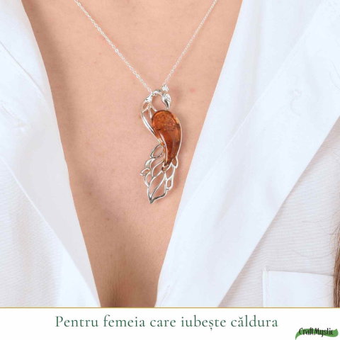 Colier argint 925 cu paun si chihlimbar natural – Energie solara si protectie [1]