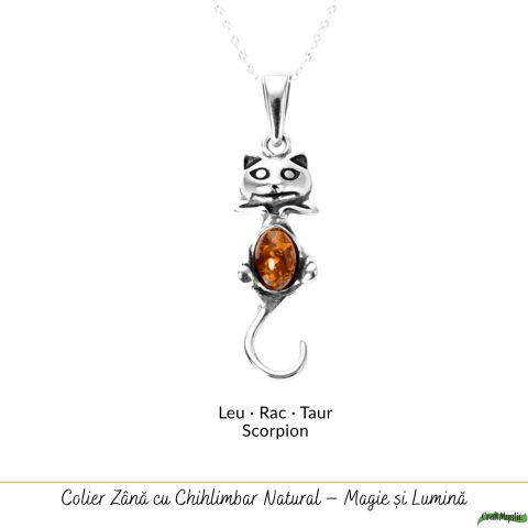 Colier Argint 925 Pisica cu Chihlimbar Natural – Protectie si Energie Calda [4]