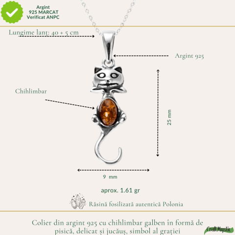 Colier Argint 925 Pisica cu Chihlimbar Natural – Protectie si Energie Calda [3]