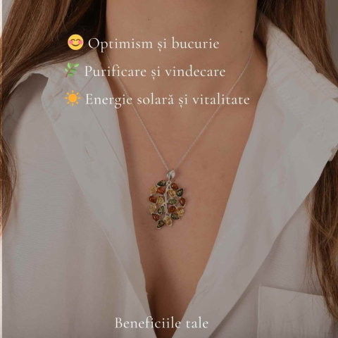 Colier argint 925 frunza si chihlimbar multicolor natural – Vitalitate si protectie [2]