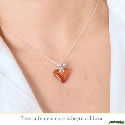 Colier argint 925 cu inima si chihlimbar natural – Energie solara si iubire [1]