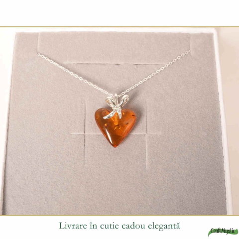 Colier argint 925 cu inima si chihlimbar natural – Energie solara si iubire [5]
