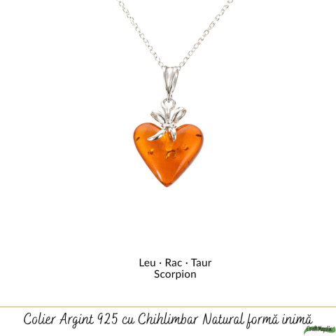 Colier argint 925 cu inima si chihlimbar natural – Energie solara si iubire [4]