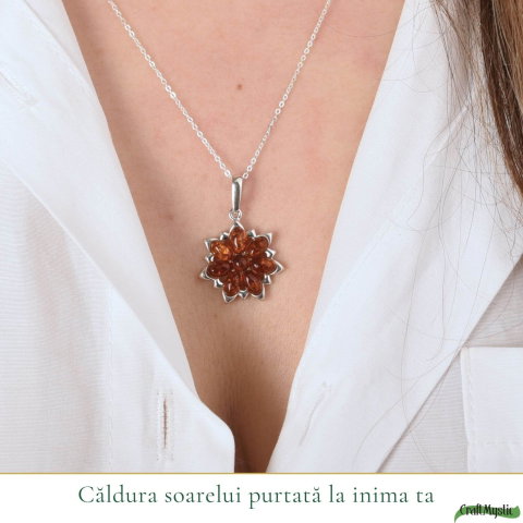 Colier argint 925 cu floare si chihlimbar natural – Energie solara si feminitate [1]