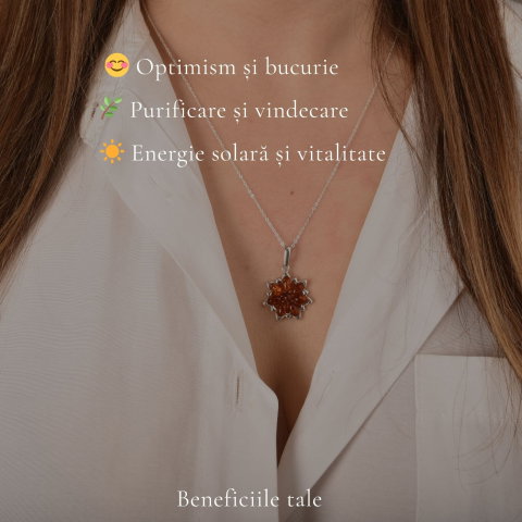 Colier argint 925 cu floare si chihlimbar natural – Energie solara si feminitate [2]