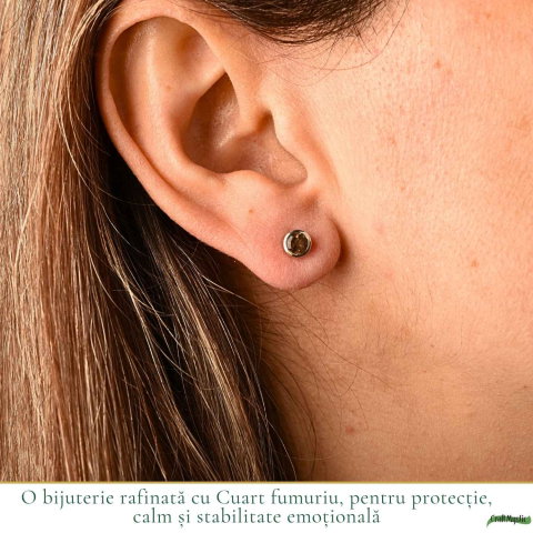 Cercei Argint 925 cu Cuart Fumuriu Fatetat Rotund – Protectie si Echilibru [1]