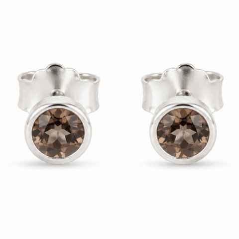 Cuart Fumuriu - Cercei Argint 925 cu Cuart Fumuriu Fatetat Rotund – Protectie si Echilibru