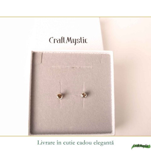 Cercei Argint 925 cu Cuart Fumuriu Fatetat Rotund – Protectie si Echilibru [5]