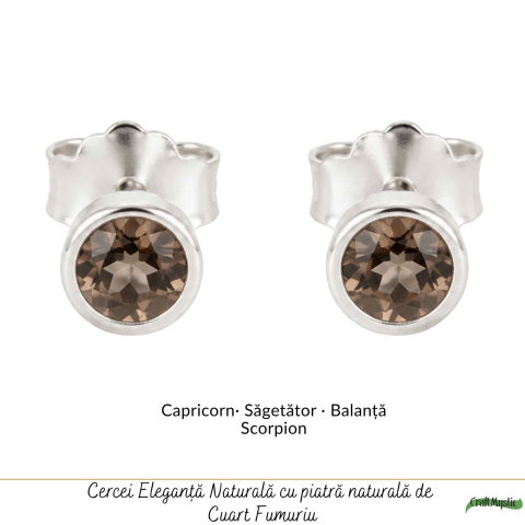 Cercei Argint 925 cu Cuart Fumuriu Fatetat Rotund – Protectie si Echilibru [4]