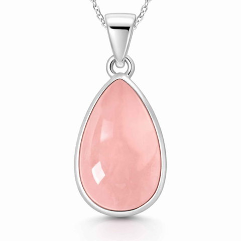 Incredere si Curaj - Colier argint 925 cu Cuart Roz lacrima – iubire de sine si echilibru emotional