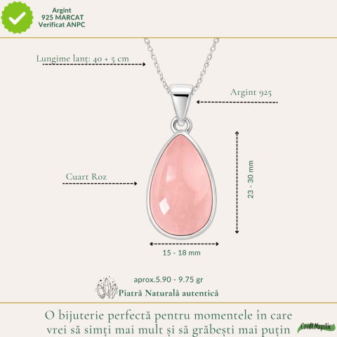 Colier argint 925 cu Cuart Roz lacrima – iubire de sine si echilibru emotional [3]
