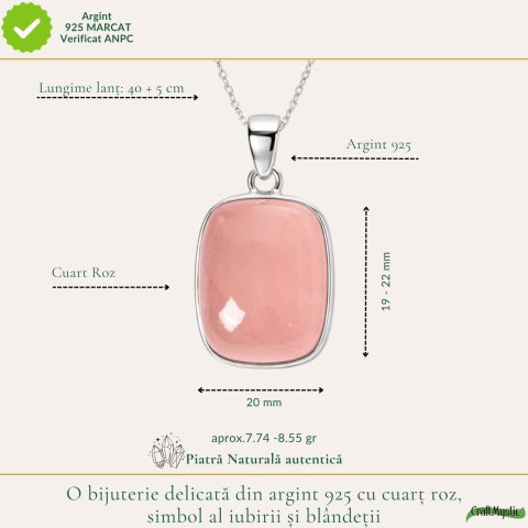 Colier argint 925 cu Cuart Roz patrat – iubire de sine si echilibru emotional [3]